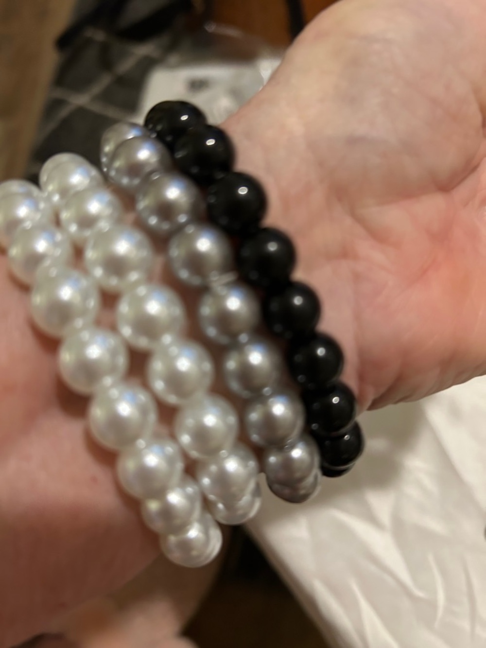 Nicole Black and White Pearl-Style Stretch Bracelet Sets